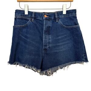 Wrangler High Rise Festival Short Denim Jean Button Fly Dark Wash Cut Off 32